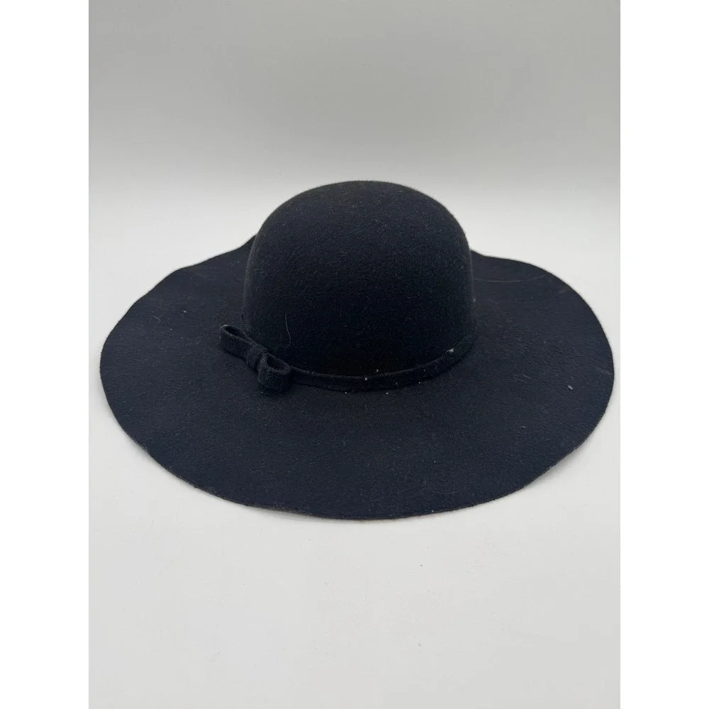Chic Ruff Black Floppy Wide Brim Hat Bow Detail Polyester Felt One Size Boho